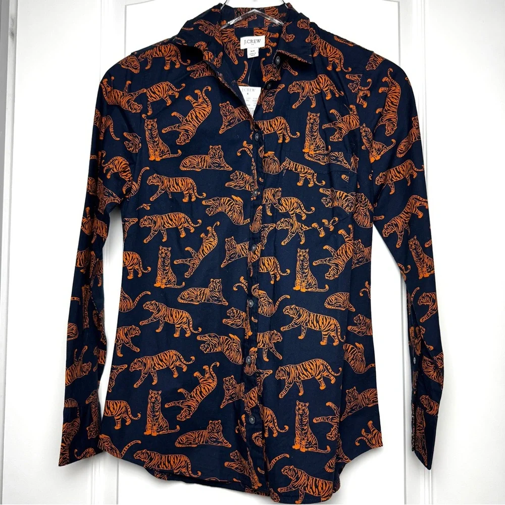 J.Crew | Tiger Print Button Down Shirt Sz XS NWT - Picture 2 of 6